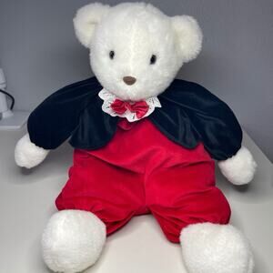 Vintage 1989 Prestige White Teddy Bear Plush 20” Black Red Bow Tie Stuffed Toy